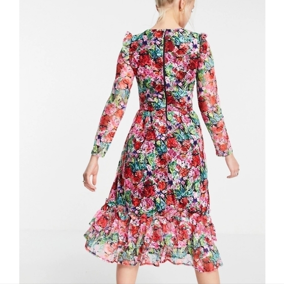 NWT Little Mistress London Alora Colorful Floral lace midi dress size 10 - Picture 3 of 14